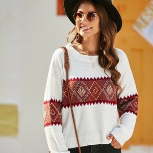 Aztec Graphic Boxy Pullover Sweater